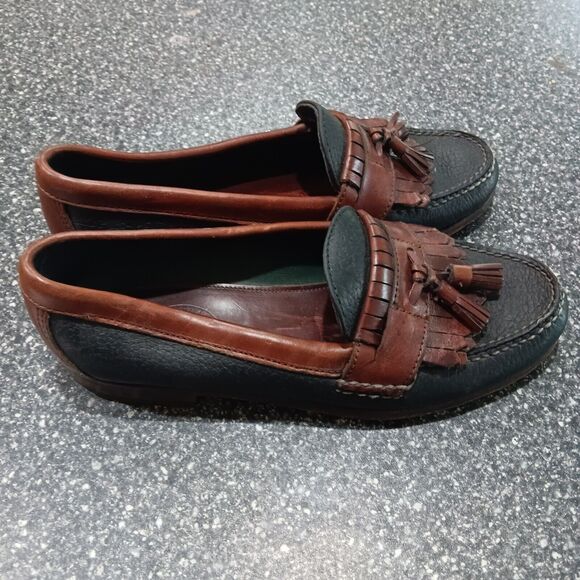 HS Trask Men 8.5 M Brown Black Leather Kiltie Tassel Handsewn Dress Loafer USA‎ - Picture 2 of 7